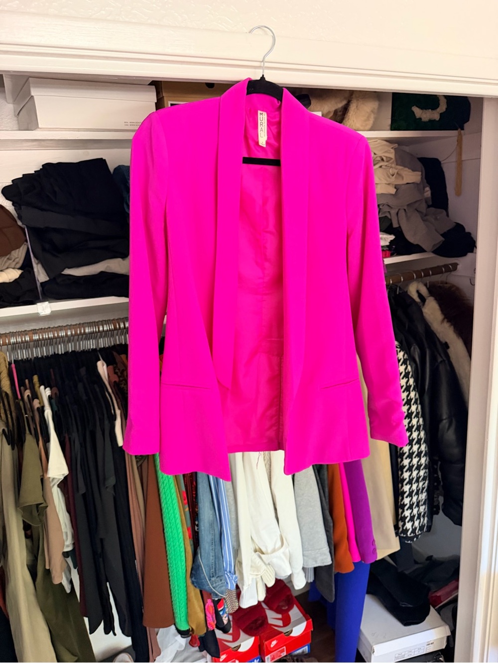 Mural oversized open front tuxedo green bright print blazer bundle XS S - Picture 12 of 13